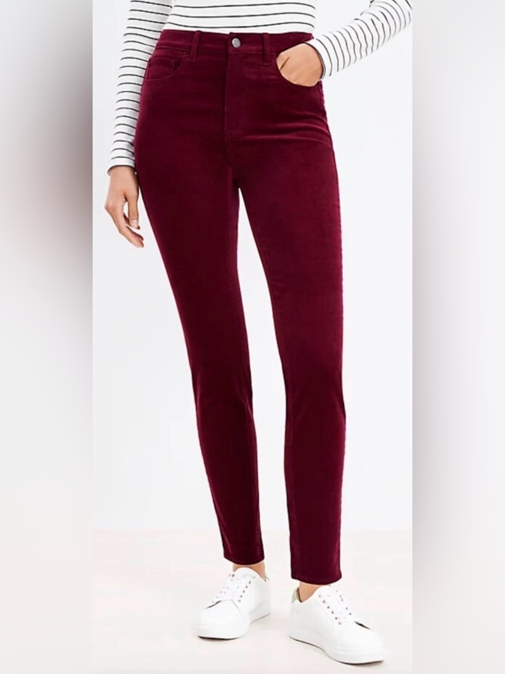 LOFT Womens Skinny Corduroy Pants in Deep Burgundy